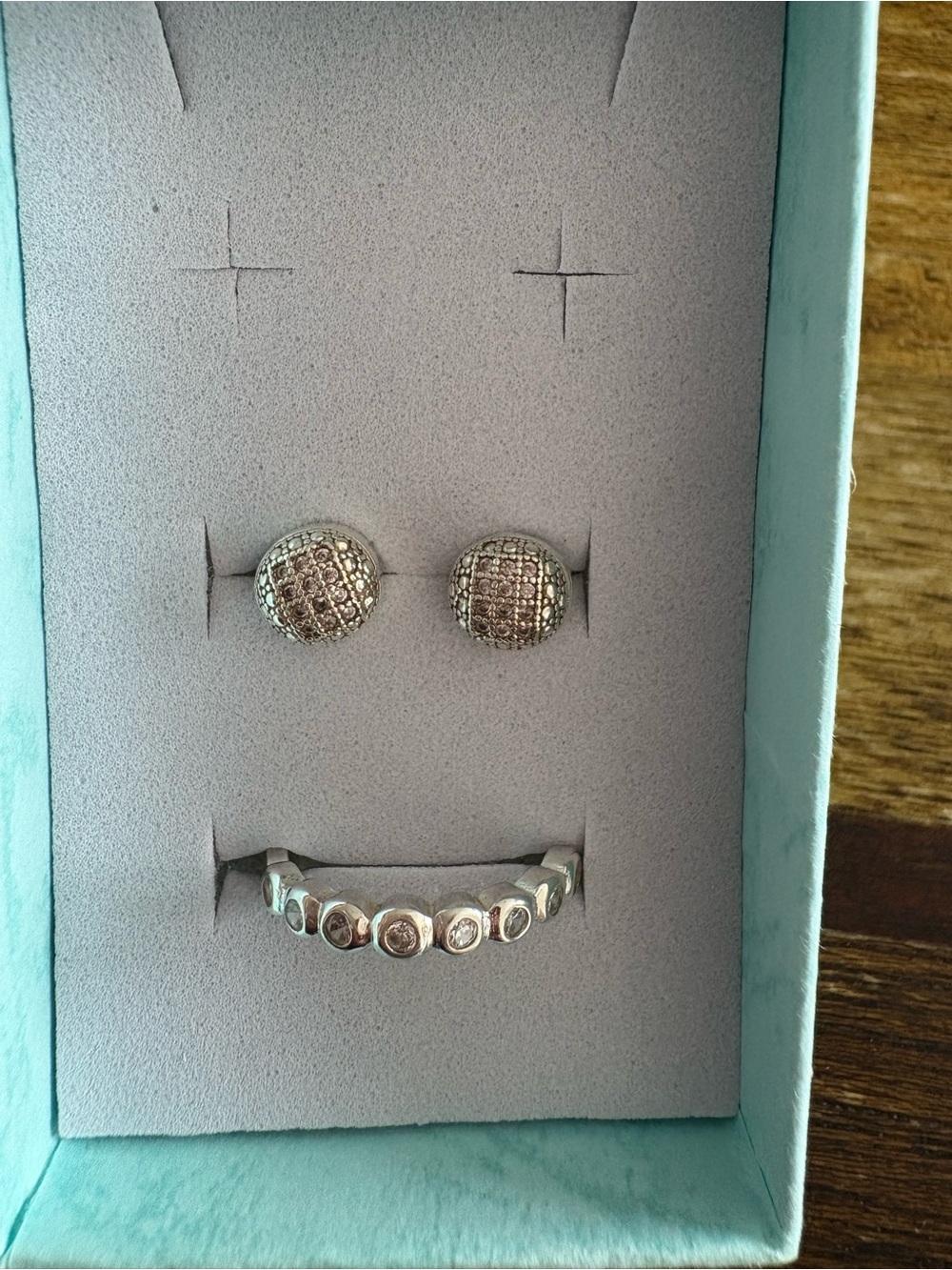 925 Silver Tone Crystal Stud Earrings and Ear Cuff Set - Silver OBO